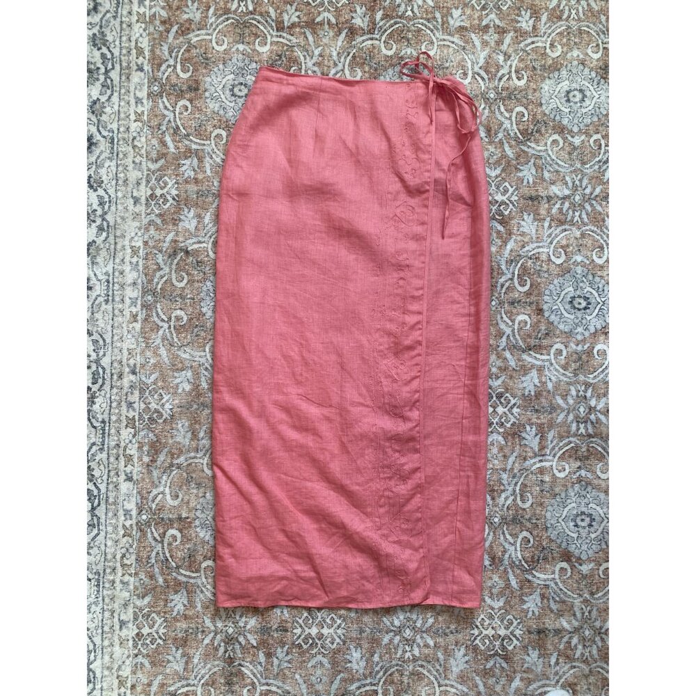 Edward Pink 100% Linen Wrap Skirt Size Large Summer - Picture 2 of 10